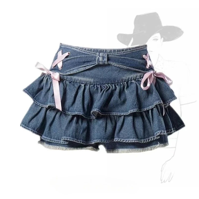 Women's Blue Black Riveted Belt Denim Skirt Y2K Harajuku High Street Fashion 90s Sexy A-line Mini Skirt Summer Clothing 2026 New