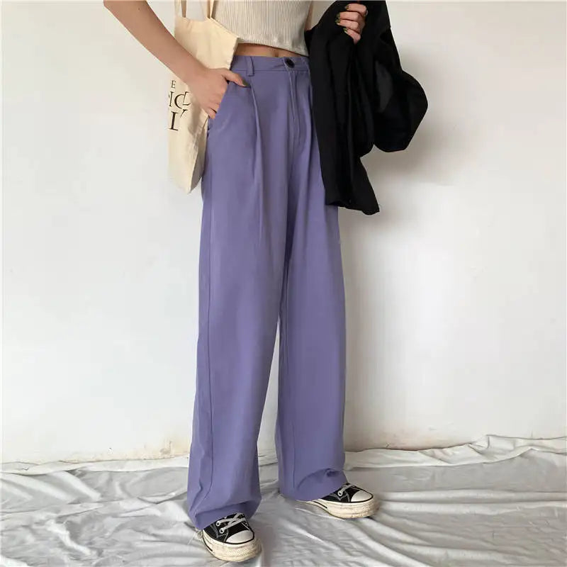 Spring Autumn Women Elegant Long Loose Pants Vintage Lady High Waist Wide Leg Cotton Pants Female Casual Street Pants Bottoms