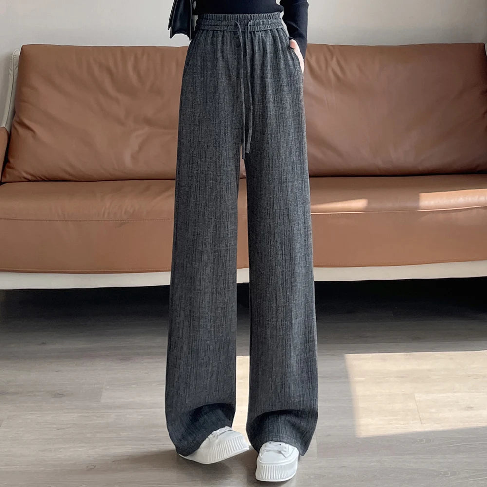 Women Trousers Loose Casual Elastic High Waisted Drawstring Wide Leg Pants Female Sports Sweatpants Spring Autumn 2026