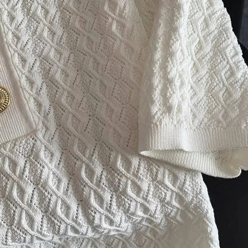 FANAN Ice Silk Polo Shirt Knitted Short Sleeve T-Shirts Lady New Chic Thin Unique Jacquard Women Tops 2026 Korean Style Clothing