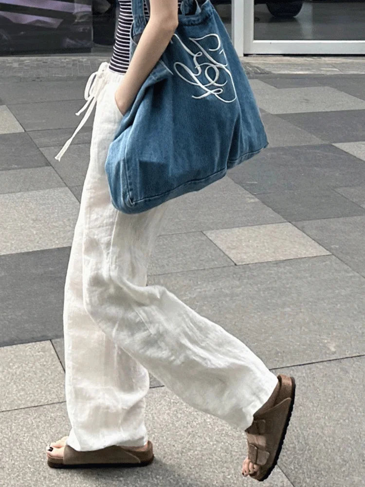 Fashion Cotton Linen Wide Leg Pants Loose Straight Ankle-Length Skirt Pants Casual High Waist 2026 New Summer Women's Pants