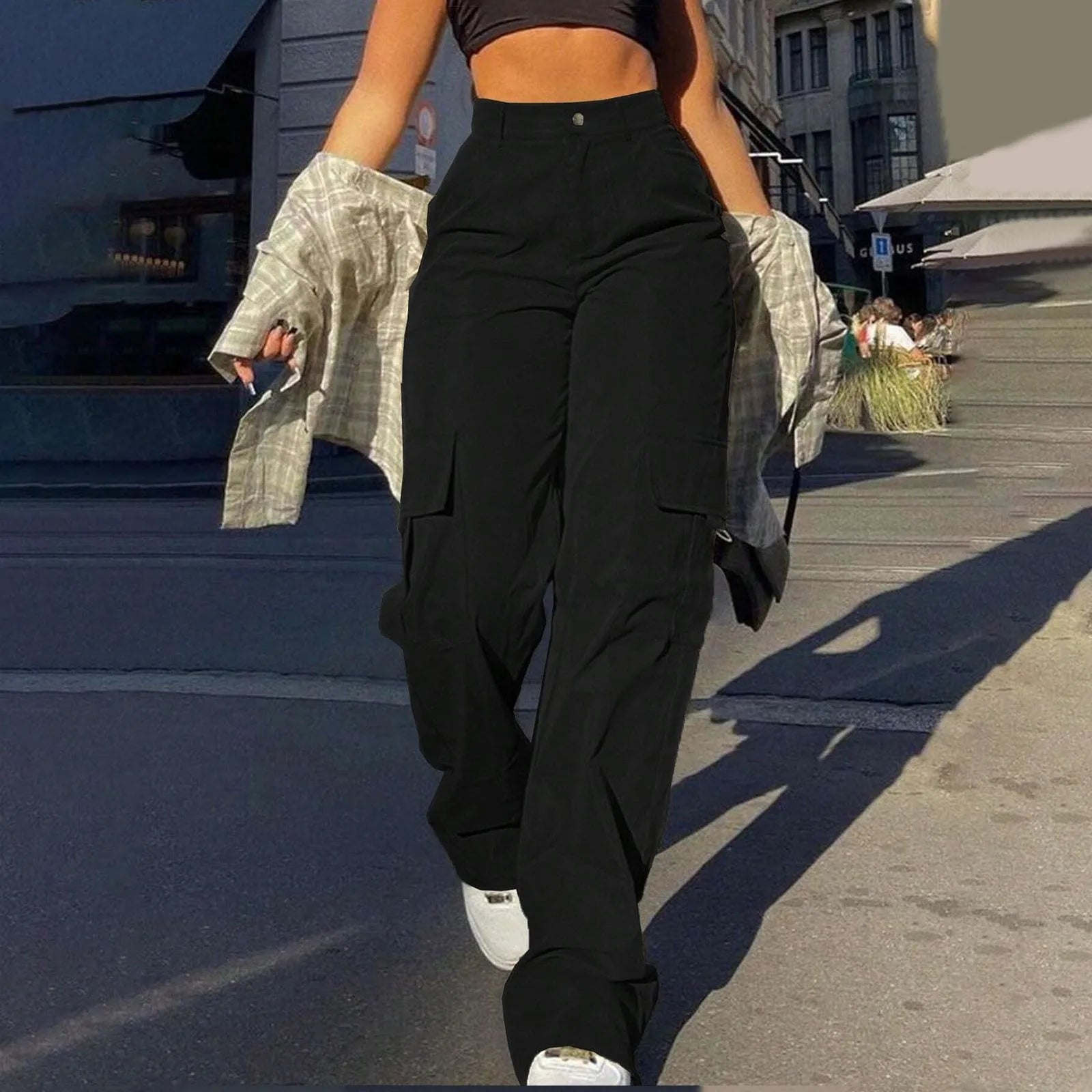2026 Fashion Harajuku Cotton Linen Trousers Stretch Twill High Waisted Wide Leg Pants Casual Straight Leg Chino Y2k Clothes