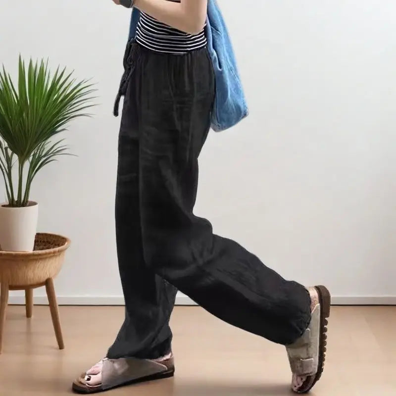 Fashion Cotton Linen Wide Leg Pants Loose Straight Ankle-Length Skirt Pants Casual High Waist 2026 New Summer Women's Pants