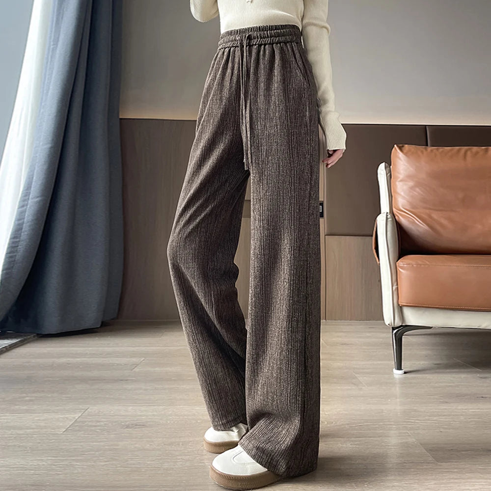 Women Trousers Loose Casual Elastic High Waisted Drawstring Wide Leg Pants Female Sports Sweatpants Spring Autumn 2026