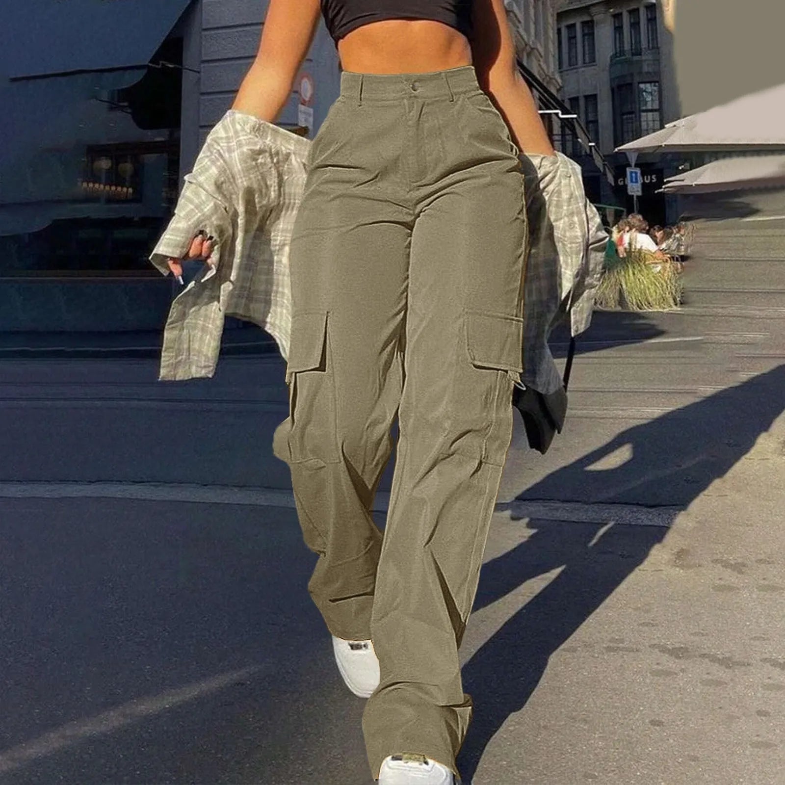 2026 Fashion Harajuku Cotton Linen Trousers Stretch Twill High Waisted Wide Leg Pants Casual Straight Leg Chino Y2k Clothes