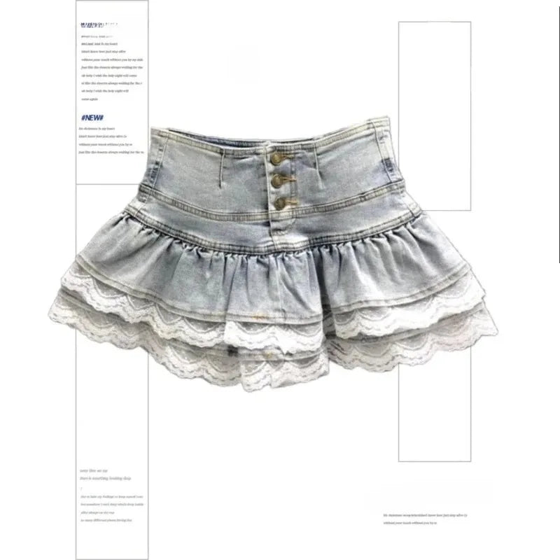 Women's Blue Black Riveted Belt Denim Skirt Y2K Harajuku High Street Fashion 90s Sexy A-line Mini Skirt Summer Clothing 2026 New
