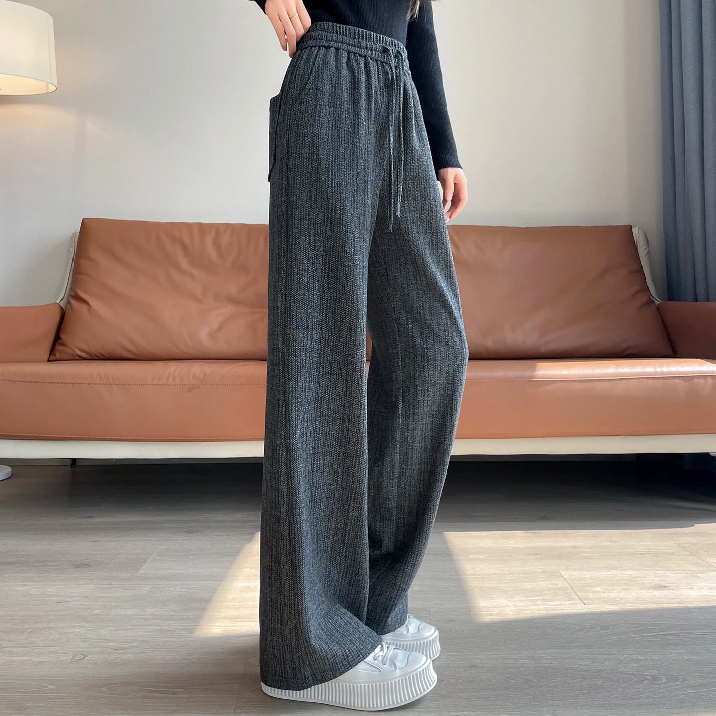 Women Trousers Loose Casual Elastic High Waisted Drawstring Wide Leg Pants Female Sports Sweatpants Spring Autumn 2026