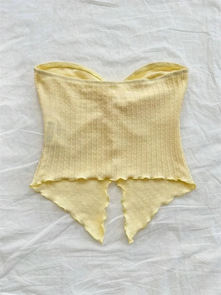 Twist Knot Cropped Tube Top for Women Summer Y2K Clothes Sexy Off the Shoulder Slit Crop Top