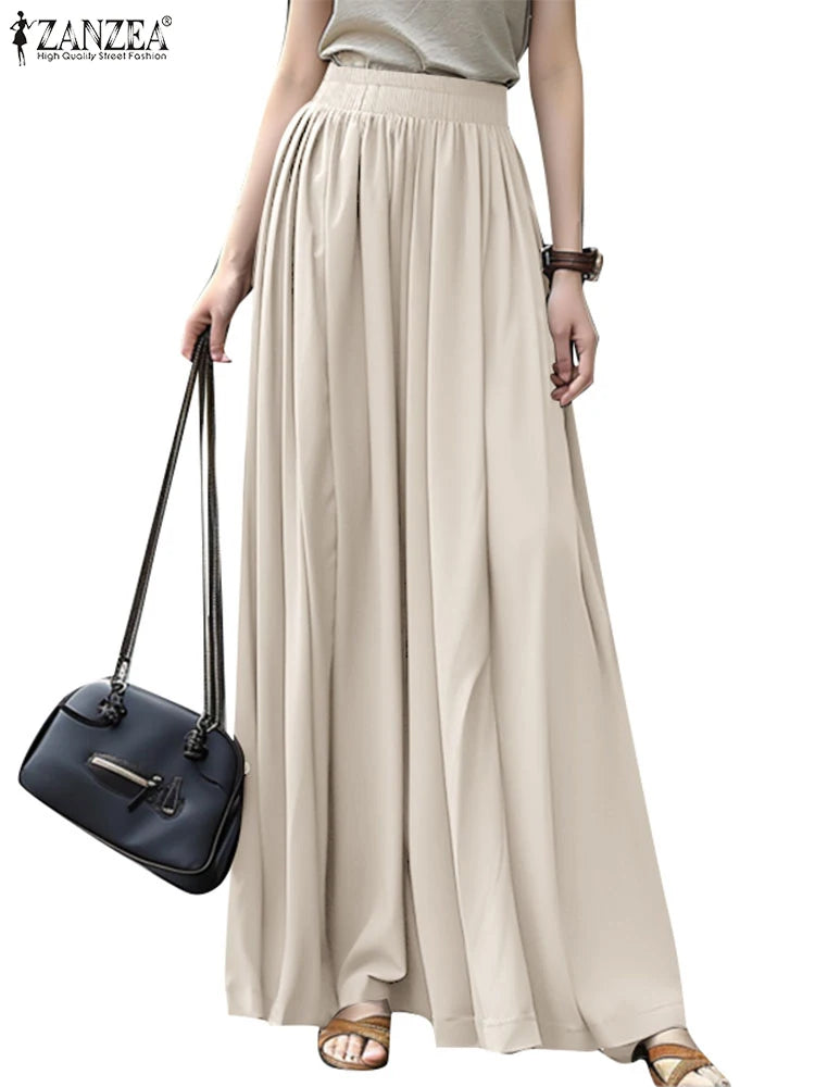 ZANZEA Streetwear Ruffled Maxi Skirts Autumn 2026 Casual Loose High Waist Women A-line Faldas Korean Fashion Solid Long Jupes