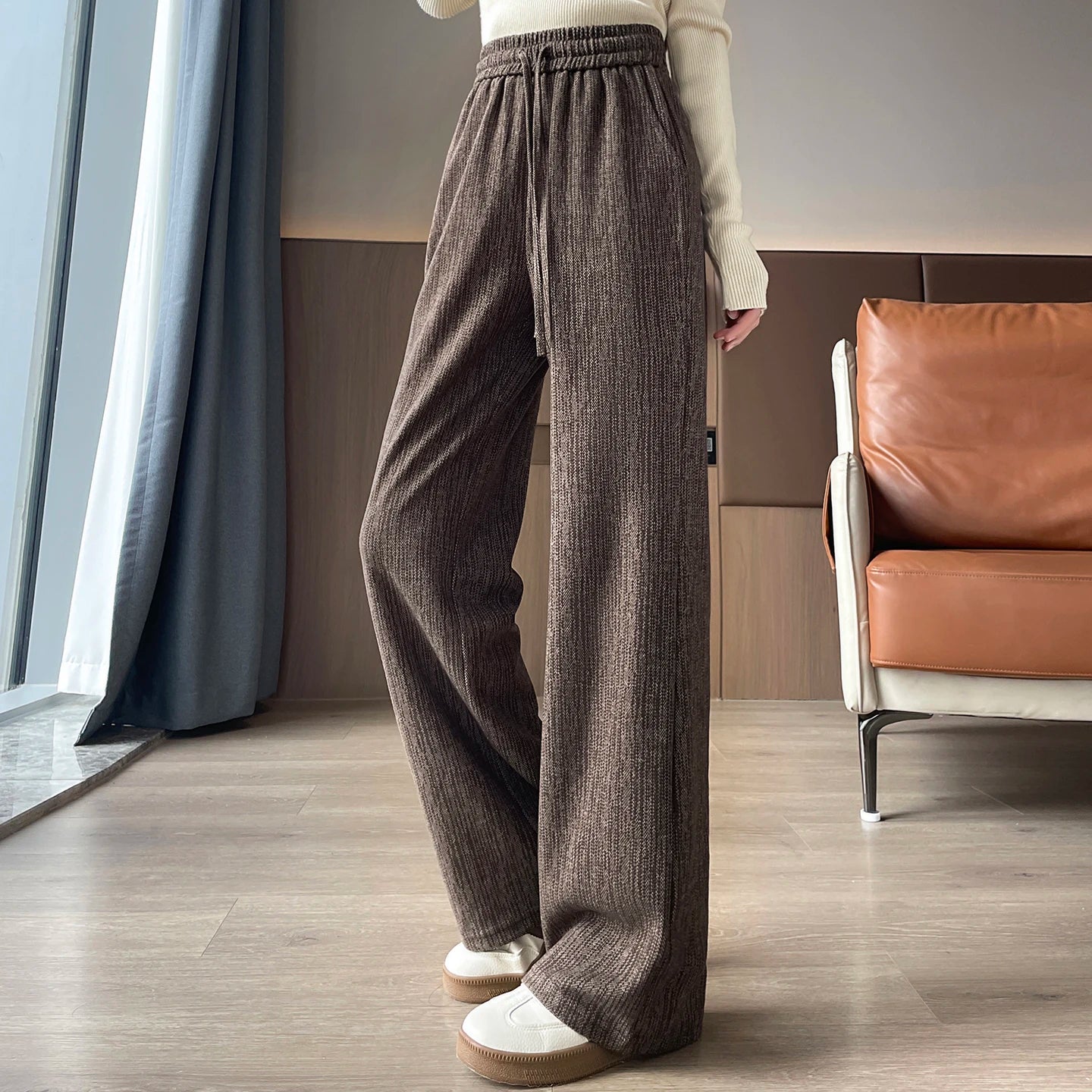 Women Trousers Loose Casual Elastic High Waisted Drawstring Wide Leg Pants Female Sports Sweatpants Spring Autumn 2026