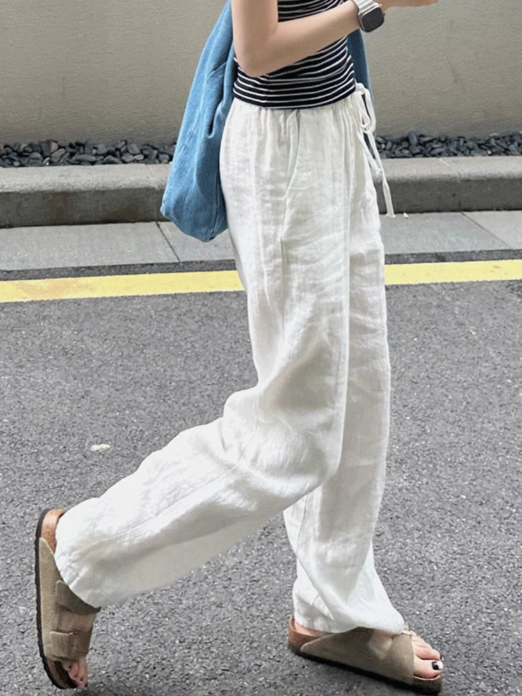 Fashion Cotton Linen Wide Leg Pants Loose Straight Ankle-Length Skirt Pants Casual High Waist 2026 New Summer Women's Pants