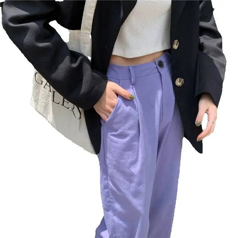 Spring Autumn Women Elegant Long Loose Pants Vintage Lady High Waist Wide Leg Cotton Pants Female Casual Street Pants Bottoms