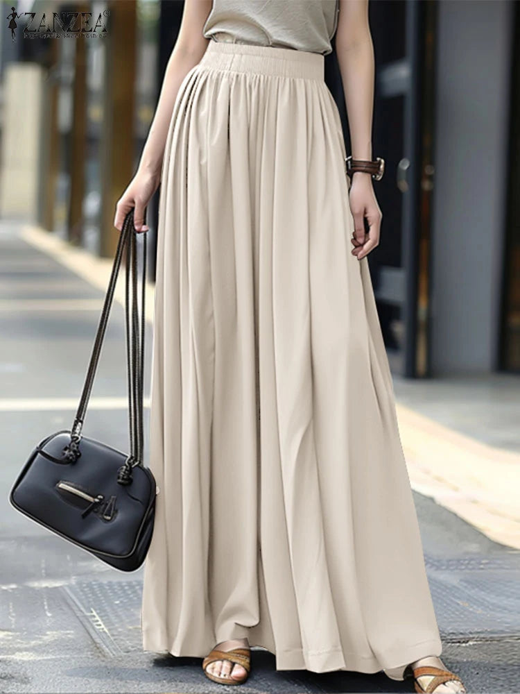 ZANZEA Streetwear Ruffled Maxi Skirts Autumn 2026 Casual Loose High Waist Women A-line Faldas Korean Fashion Solid Long Jupes