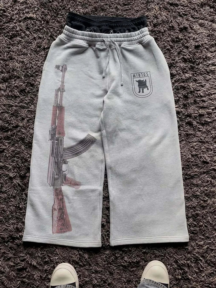 2026 European and American Embroidered Street Couple Double Head Double Waist Pants Personalized Printed Pattern Pants