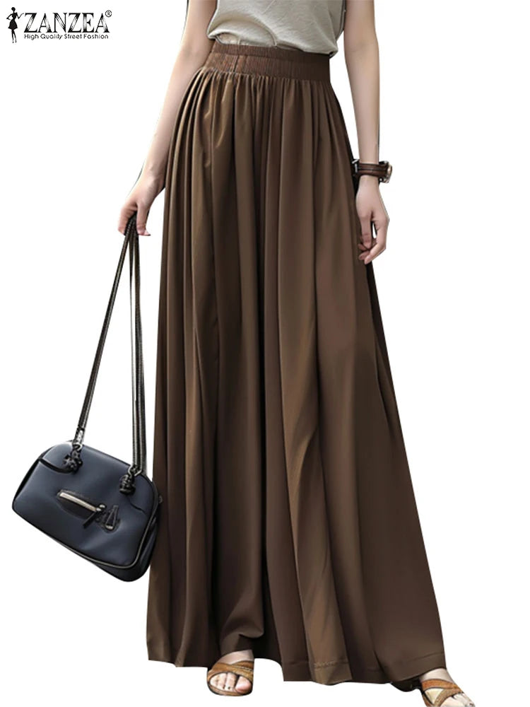 ZANZEA Streetwear Ruffled Maxi Skirts Autumn 2026 Casual Loose High Waist Women A-line Faldas Korean Fashion Solid Long Jupes