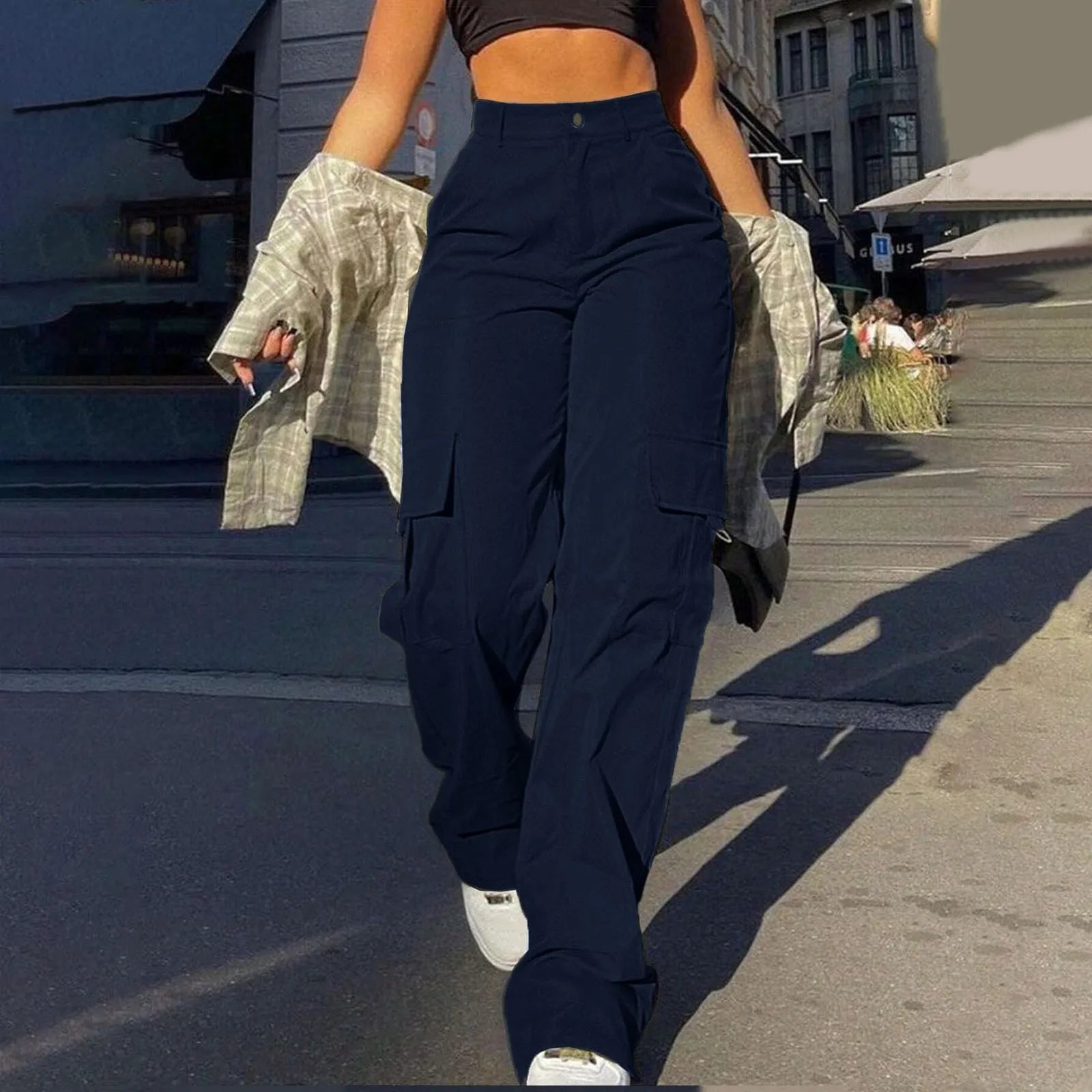 2026 Fashion Harajuku Cotton Linen Trousers Stretch Twill High Waisted Wide Leg Pants Casual Straight Leg Chino Y2k Clothes