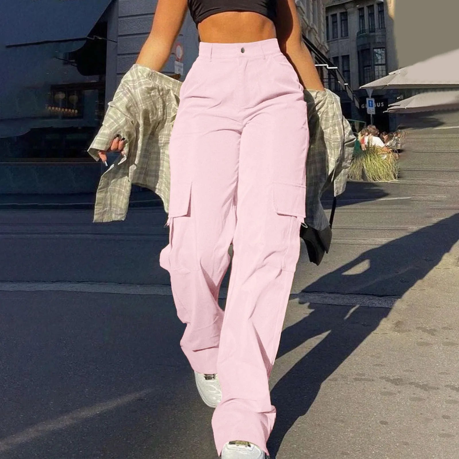 2026 Fashion Harajuku Cotton Linen Trousers Stretch Twill High Waisted Wide Leg Pants Casual Straight Leg Chino Y2k Clothes